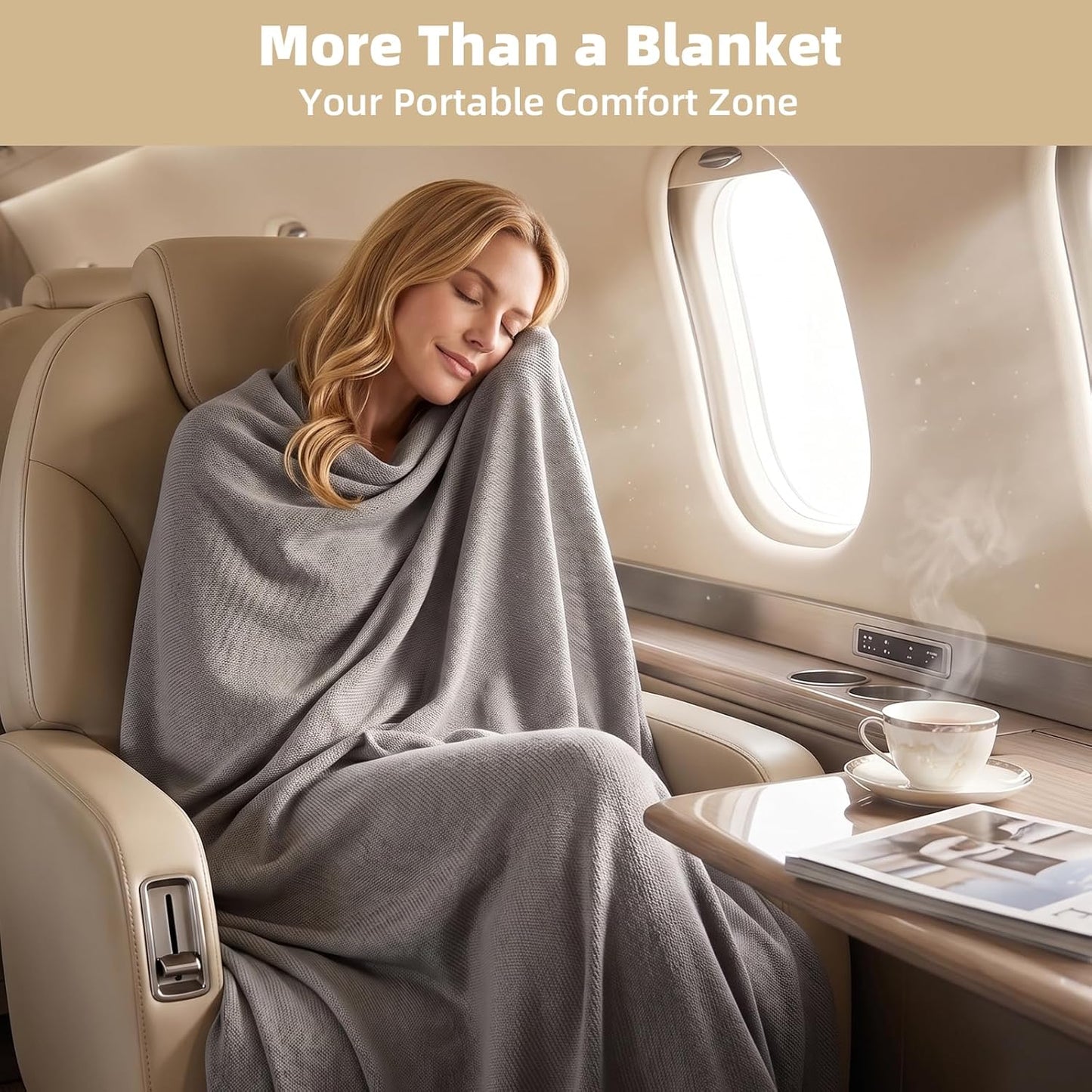 Travel Blanket Airplane - Ultra Soft & Lightweight Knit Design Compact Airplane Blanket,53x72 Inch,Stylish Travel Shawl Wraps for Flights,Office,Home Use,Travel Essentials & Gifts
