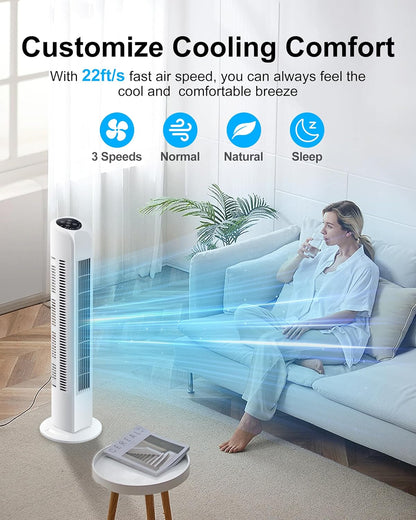Uthfy Oscillating Tower Fan for Bedroom, Portable Standing Fan with Remote, 3 Modes 3 Speeds, 7.5H Timer, 120° Quiet Cooling for Living room, Office, Black