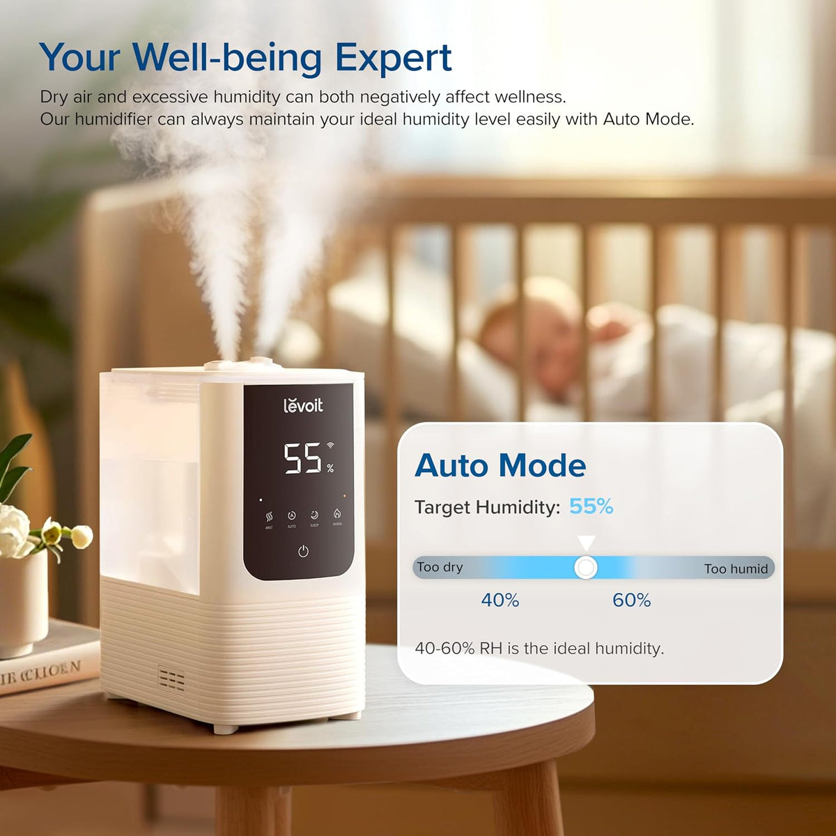 Levoit Humidifiers for Bedroom, Smart Warm and Cool Mist, Symptom Relief