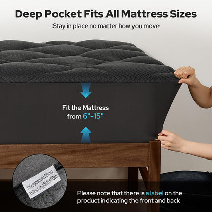 BEDLORE Waterproof Queen Mattress Pad, Breathable Mattress Protector with 6-18 Inch Deep Pocket, Quilted Fitted Mattress Topper Bed Cover, Noiseless & Machine Washable