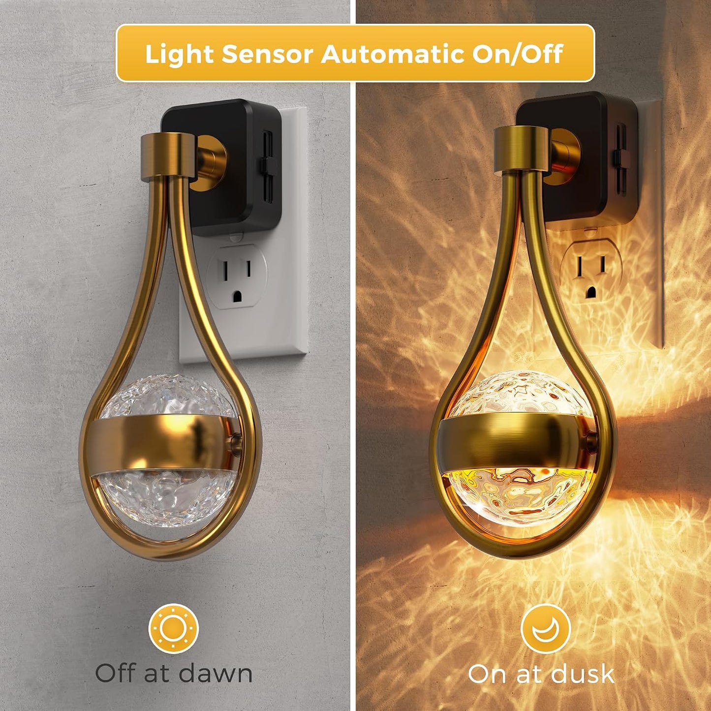 L LOHAS LED Night Lights Plug into wall, Amber Night Light with Adjustable Brightness, Plug in NightLight with Auto Light Sensor, Wall Sconce-Style Design Night Light for Bathroom,Hallway, 2 Pack