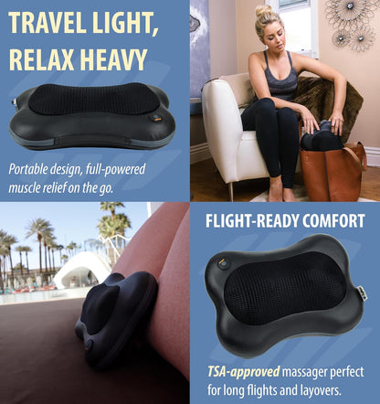 Zyllion Shiatsu Back and Neck Massager with Heat - 3D Electric Kneading Deep Tissue Massage Pillow for Muscle Pain Relief, Black, ZMA-13