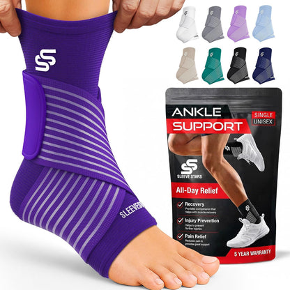 Sleeve Stars Ankle Brace for Women & Men, Ankle Wrap for Sprain, Compression Sleeve for Plantar Fasciitis Relief, Easy Customizable Support: w/ Removable Strap (Single/M:10"-12"/Black)