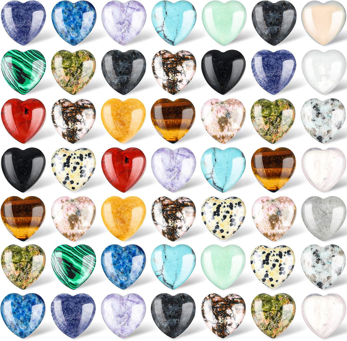 Nuenen 72 Pcs Heart Worry Healing Stone 0.8 in Polished Crystal Chakra Gems