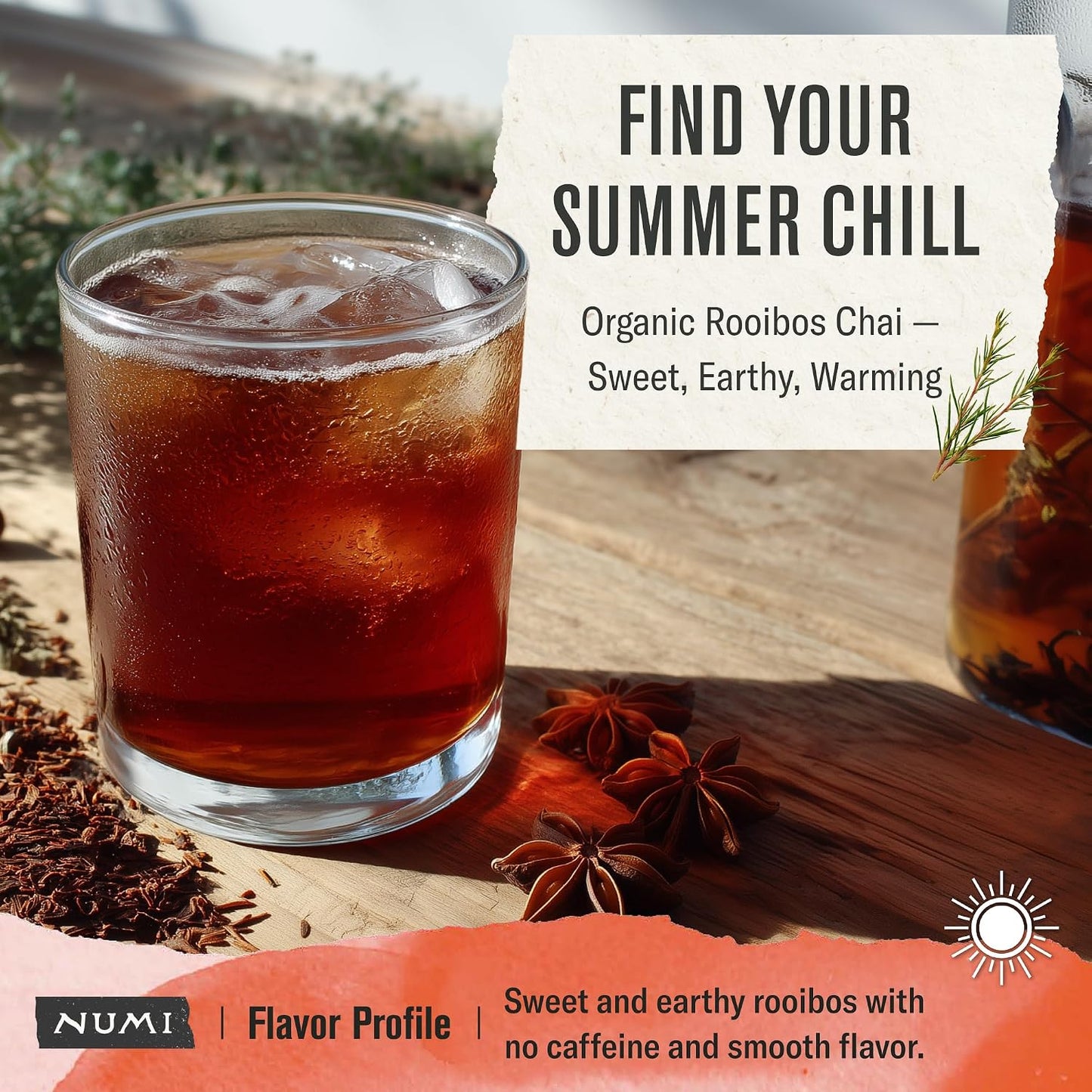 Numi Organic Rooibos Chai Tea, 100 Tea Bags, Herbal Red Tea with Cinnamon, Allspice, Ginger & Cardamom, Caffeine Free Chai