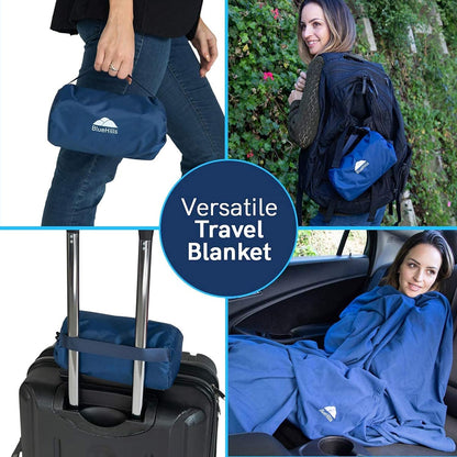 BlueHills Travel Blanket Pillow Compact Lightweight Pocket Size Airplane Traveling Essential Flight Trip Throw in Bag Portable Case Plane Accessory Gray L01