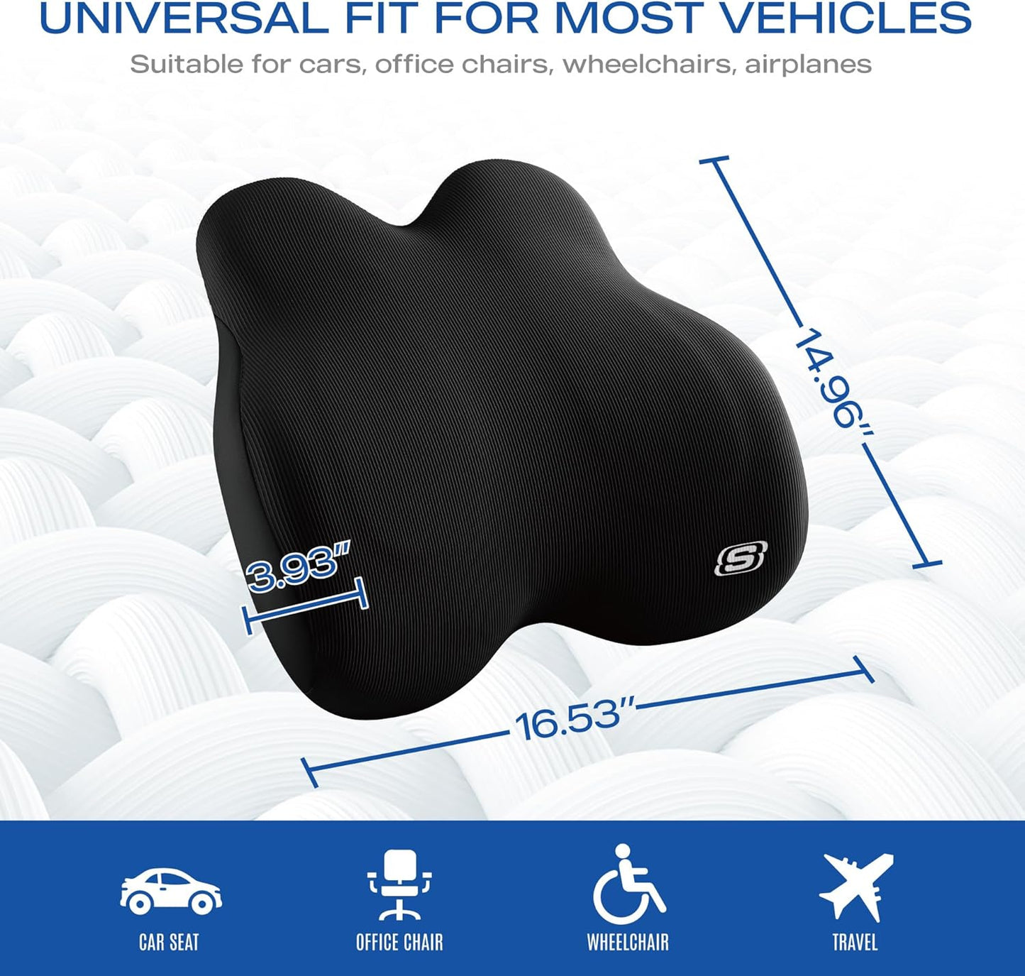 Skechers Memory Foam Lumbar Pillow,Lumbar Support Pillow for Office, Chair Lower Back Pain Relief Lumbar Pillow, Ergonomic Design Back Support Pillow for Office Chair, Car, Home, Travel,Black
