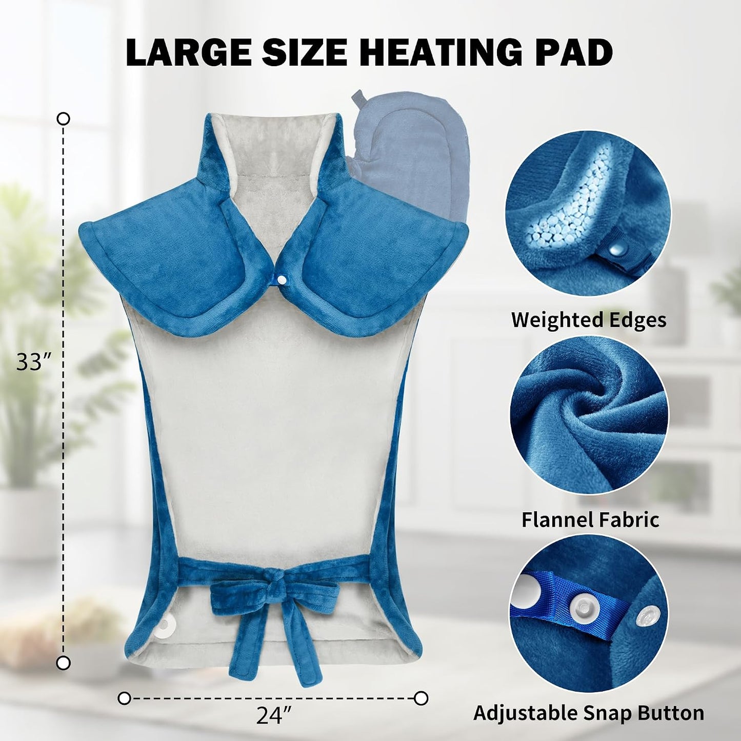 WUGE Fathers Day Dad Gifts, Heating Pad for Neck Shoulder and Back, Birthday Gift for Women Men, Deeper Pain Relief, Large Weighted Heat Pad, ETL Certified, Blue