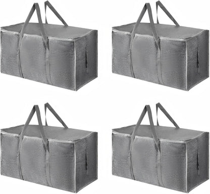 Moving Bags Extra Large - Heavy Duty Storage Totes with Wrap-Around Handles & Reinforced Zippers - Foldable Moving Box Alternative, Water-Resistant for Dorm, Closet & Under Bed Storage (Clear)