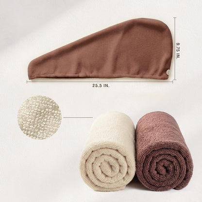 Microfiber Hair Towel Wrap for Women – Ultra Absorbent Quick Dry Turban | Button & Loop Design | Soft Lightweight Fabric | Reduces Frizz & Breakage | All Hair Types | Pink & Beige