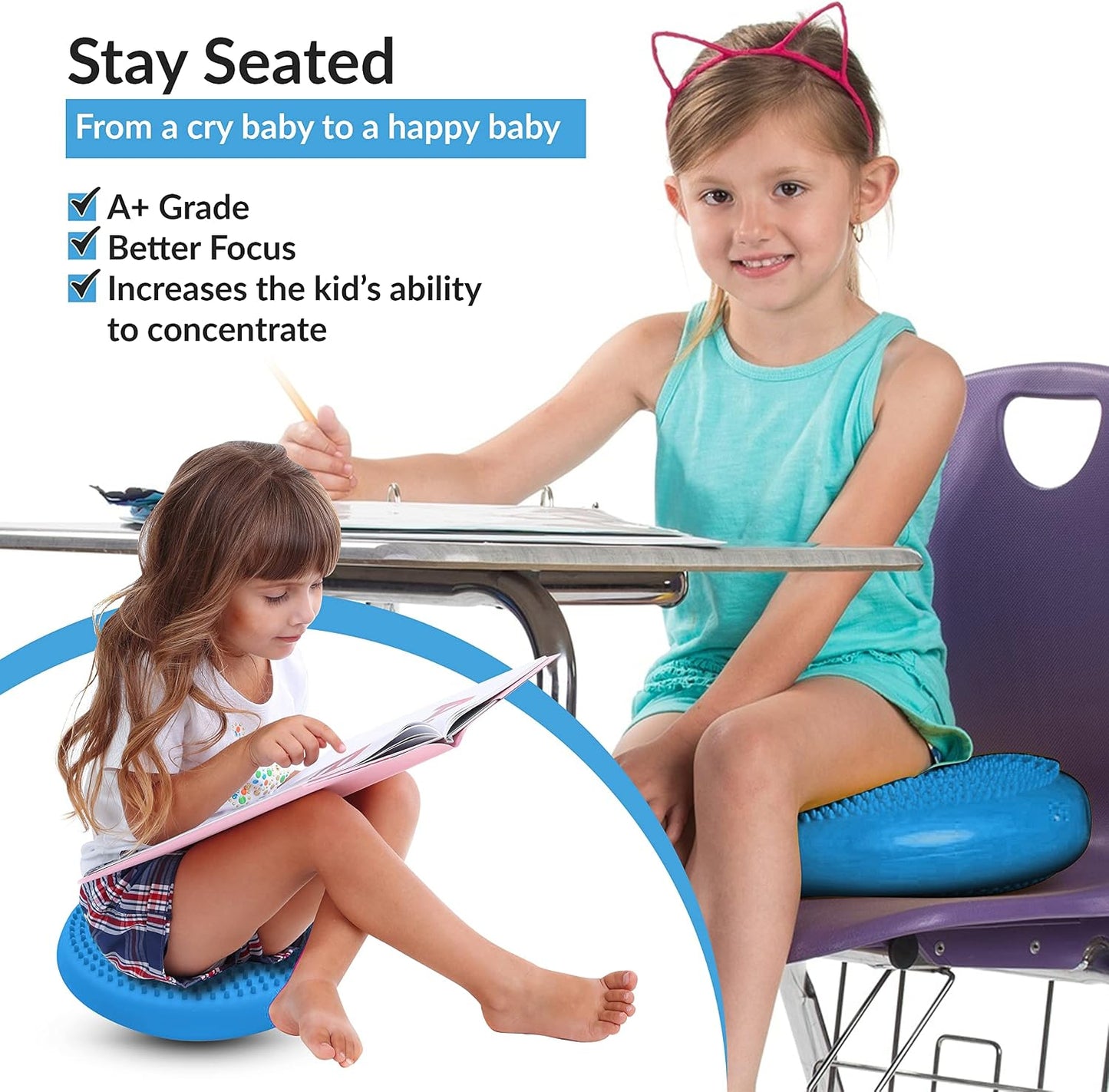 RFAQK Inflated Air Stability Wobble Cushion - Wiggle Seat to Improve Sitting Posture & Attention, Stability Balance Disc for Physical Therapy Exercise [Extra Thick, Pump, Bag, E-Book Included]