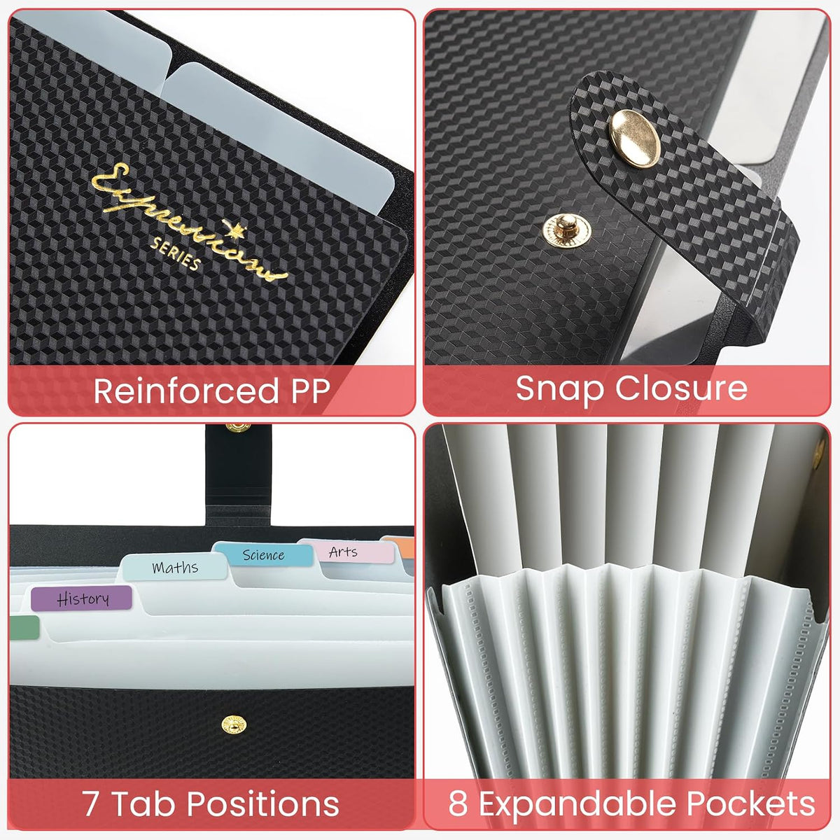 Sooez Accordion File Organizer 8 Pocket, Expanding File Folder with Labels