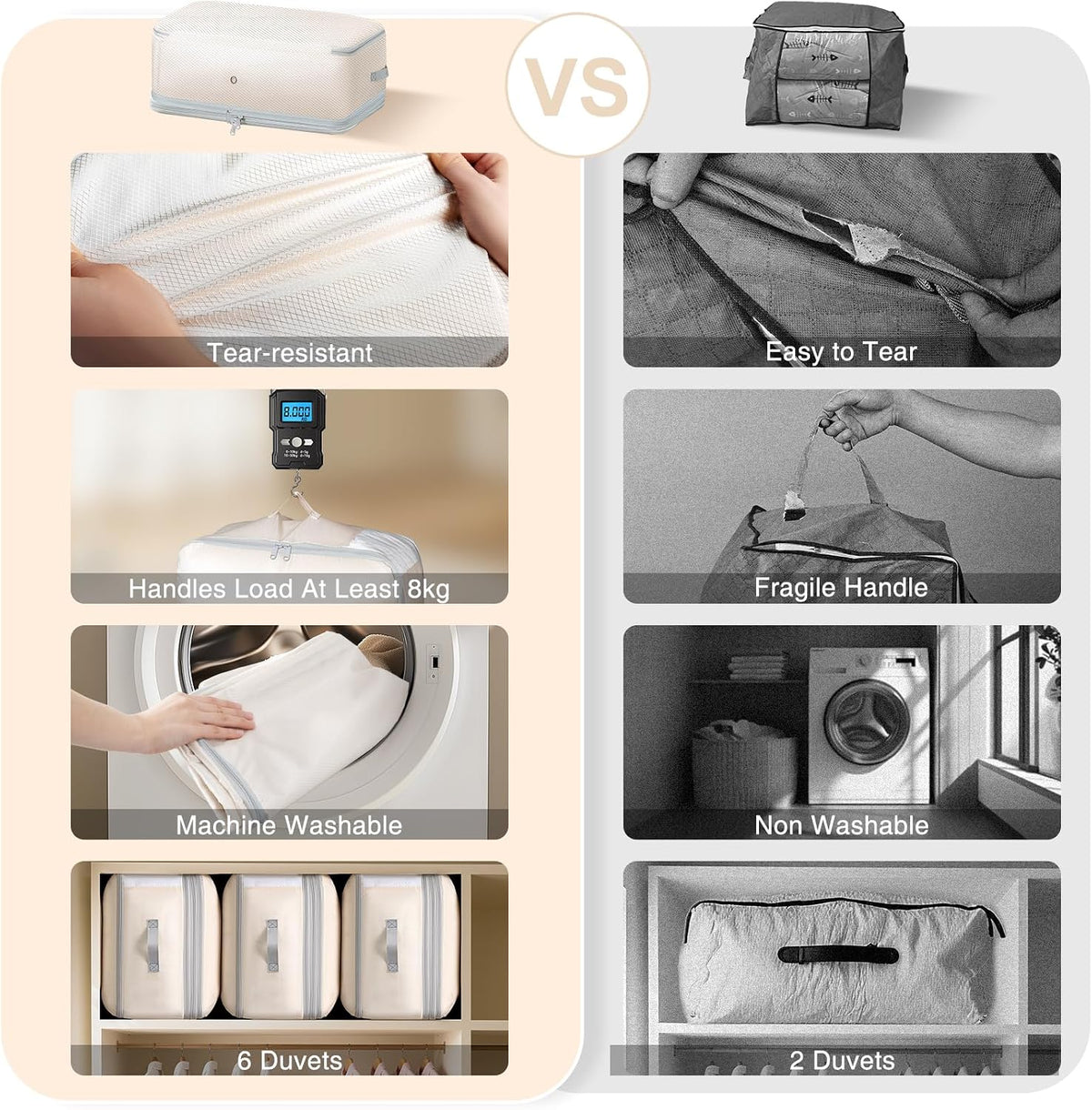 Comforter Storage Bag - 130L Large Capacity Blanket Storage Bags 4-Layer Ultra Space Saving Self Compression Organizer, Washable Compression Bags for Storage Comforter Blanket, Beige
