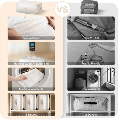Comforter Storage Bag - 130L Large Capacity Blanket Storage Bags 4-Layer Ultra Space Saving Self Compression Organizer, Washable Compression Bags for Storage Comforter Blanket, Beige