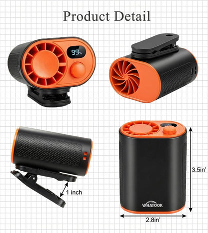 WHATOOK Waist Clip on Fan: 4000mAh Battery 15 Hours, 10m/s Cool Wind, Portable Rechargeable Wearable Personal Body Cooling Neck Fan, Handheld Cooler for Camping Travel Essentials (Black)
