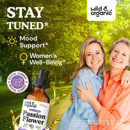 Wild & Organic Passion Flower Tincture - Relaxation, Calmness Support - 4oz