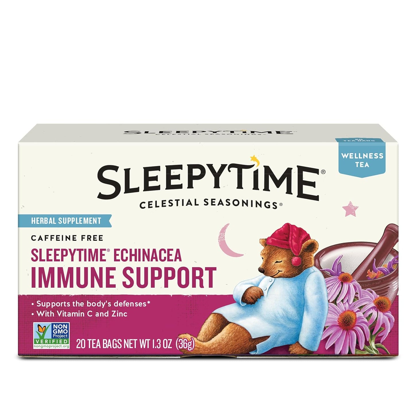 Celestial Seasonings Sleepytime Tea Plus Melatonin, Caffeine Free, Celestial Seasonings Herbal Tea, 18 Bag Box