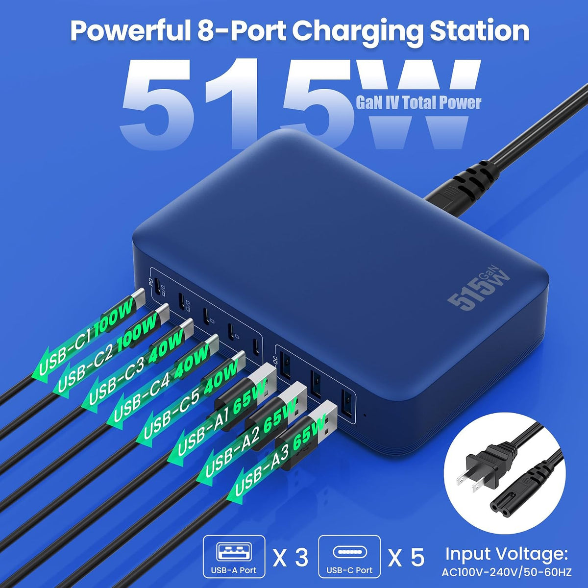 USB C Charger 200W USB C Charger Block,Upgraded GaN III 8-Port Fast Charging Station Hub,PD 65W Laptop Charging Adapter Compatible with MacBook Pro/Air,DELL,Steam Deck,iPhone 16/15/14,Galaxy S23/22
