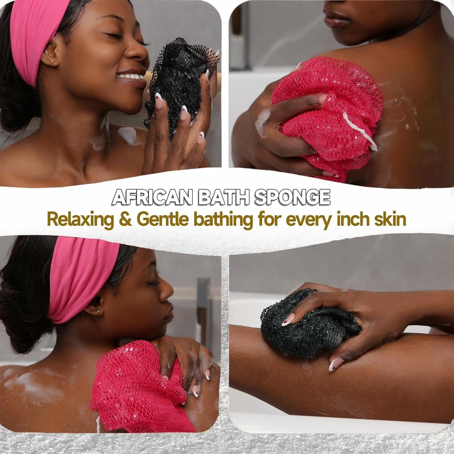 SubSahara Authentic African Net Sponge - 2 Pack Exfoliating Bath & Shower Loofah Sponge for Body & Face, Gentle Scrubber for All Skin Types, Travel, Durable Polyester (Olive Green & Light Green)