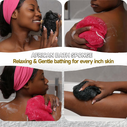 SubSahara Authentic African Net Sponge - 2 Pack Exfoliating Bath & Shower Loofah Sponge for Body & Face, Gentle Scrubber for All Skin Types, Travel, Durable Polyester (Olive Green & Light Green)