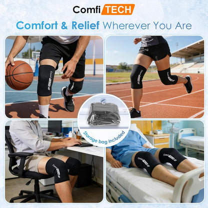ComfiTECH 2 Pack Knee Ice Pack Wraps, Elbow Calf Brace Flexible Reusable Gel Cold Compression Sleeve for Soothing Meniscus Tear and ACL Discomfort, Muscle Relaxation, Sports Recovery, Medium
