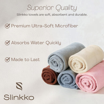Microfiber Hair Towel Wrap for Women – Ultra Absorbent Quick Dry Turban | Button & Loop Design | Soft Lightweight Fabric | Reduces Frizz & Breakage | All Hair Types | Pink & Beige