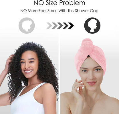 TENSTARS 5 Pack Thicken Microfiber Hair Towel Wrap for Women - Elastic Loop Design - 320GSM Coral Velvet - Quick Dry Hair Turban - 11x28 Inch (Pink)