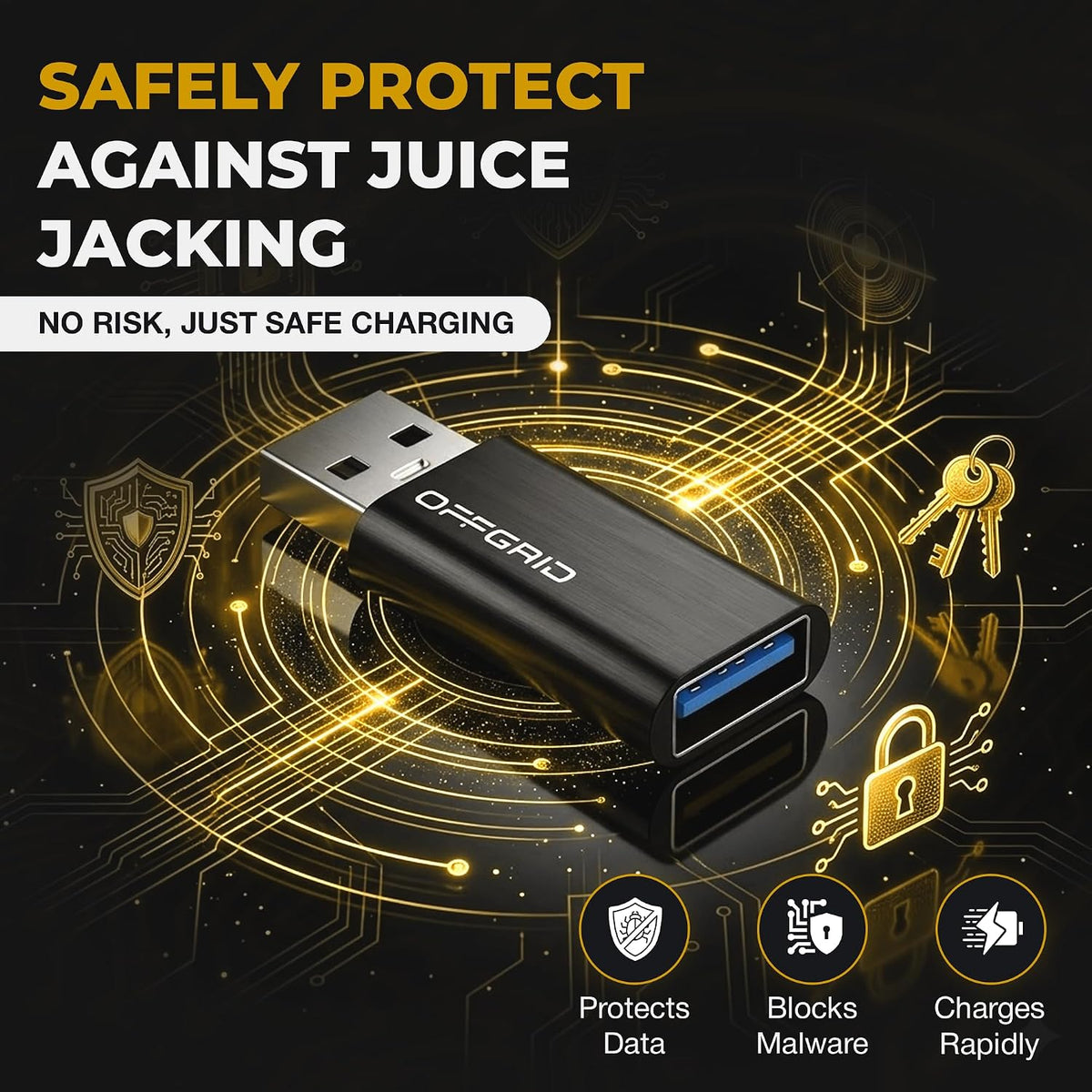 OFFGRID USB Data Blocker, USB C Data Protection Adapter, Black