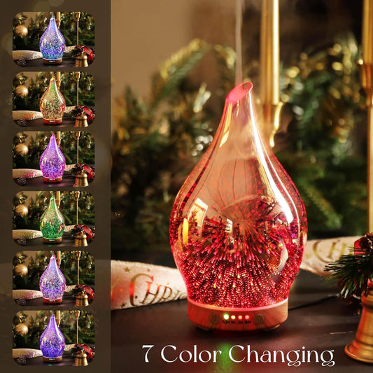 Porseme Essential Oil Diffuser 3D Firework Glass Aromatherapy Ultrasonic Humidifier Rose Gold, Auto Shut-Off, Timer Setting, BPA Free, Aroma Decoration for Home, Office, Gym, Spa, Premium Gift 150ml - Colors B