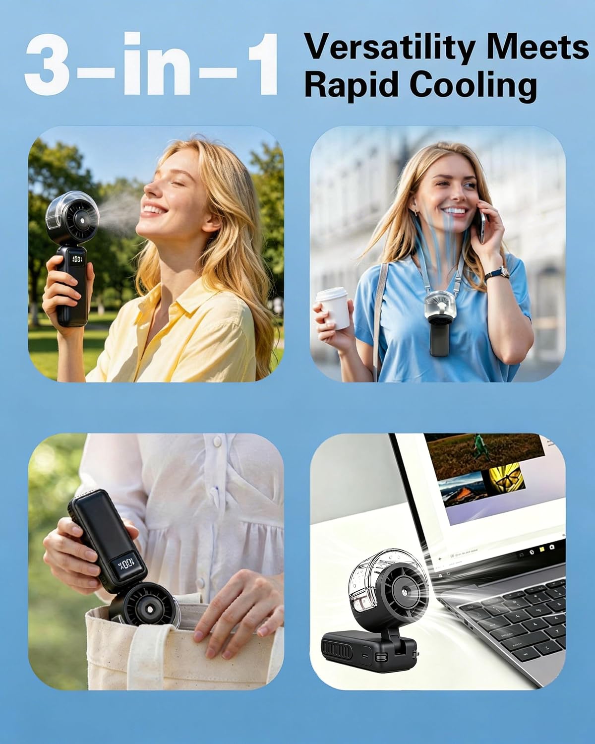 Portable Handheld Air Conditioner Fan with Mist,6000mAh Rechargeable Personal Misting Cooling Fan,5Speed Foldable Mini Water Spray Air Cooler,Turbo Hand AC Fan for Travel,Camping,Gifts Men/Women-White