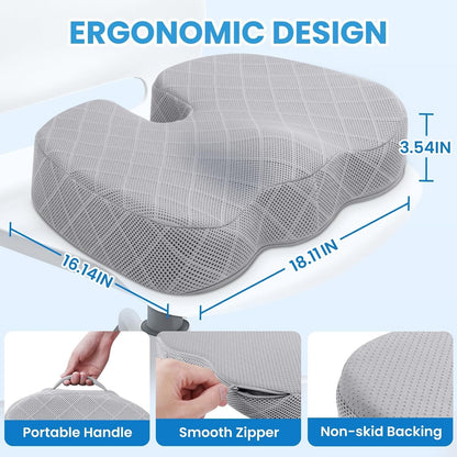 TushGuard Seat Cushion - Memory Foam Sitting Pillow for Office Chair, Car Seat, Airplane, Bleacher - Sciatica & Hip & Coccyx Pain Relief Desk Chair Cushion for Long Sitting Office Workers, Car Drivers