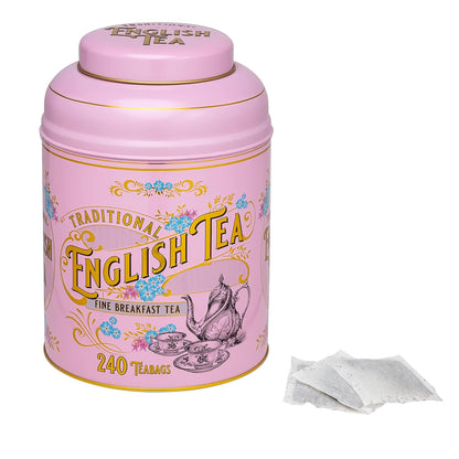 New English Teas Victorian Tea Tin with 240 Breakfast Tea Bags - Pink