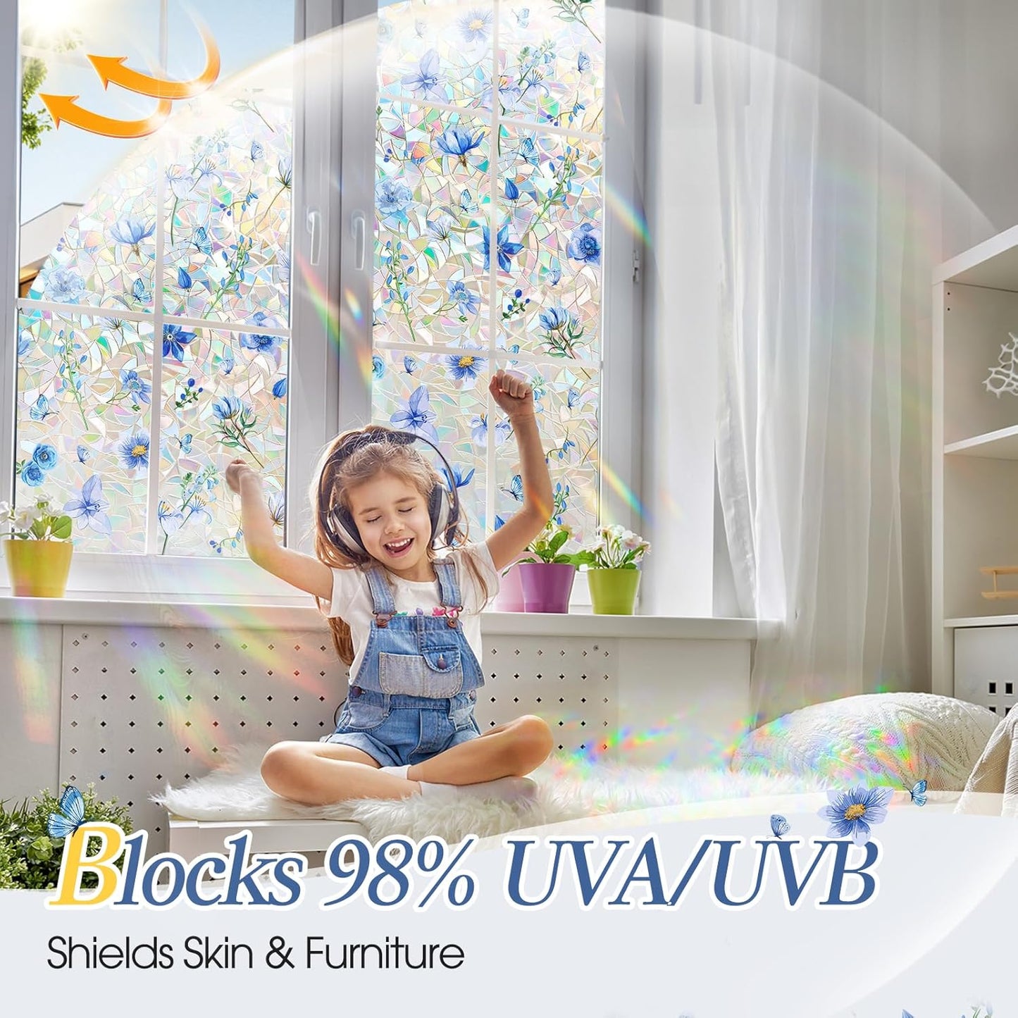 Coavas Blackout Window Privacy Film, Frosted Glass Static Cling, Decorative for Bathroom Door, UV Blocking Window Cling, Non-Adhesive Vinyl Sticker, Day and Night Windows Tint for Home,11.8x78.7 inch