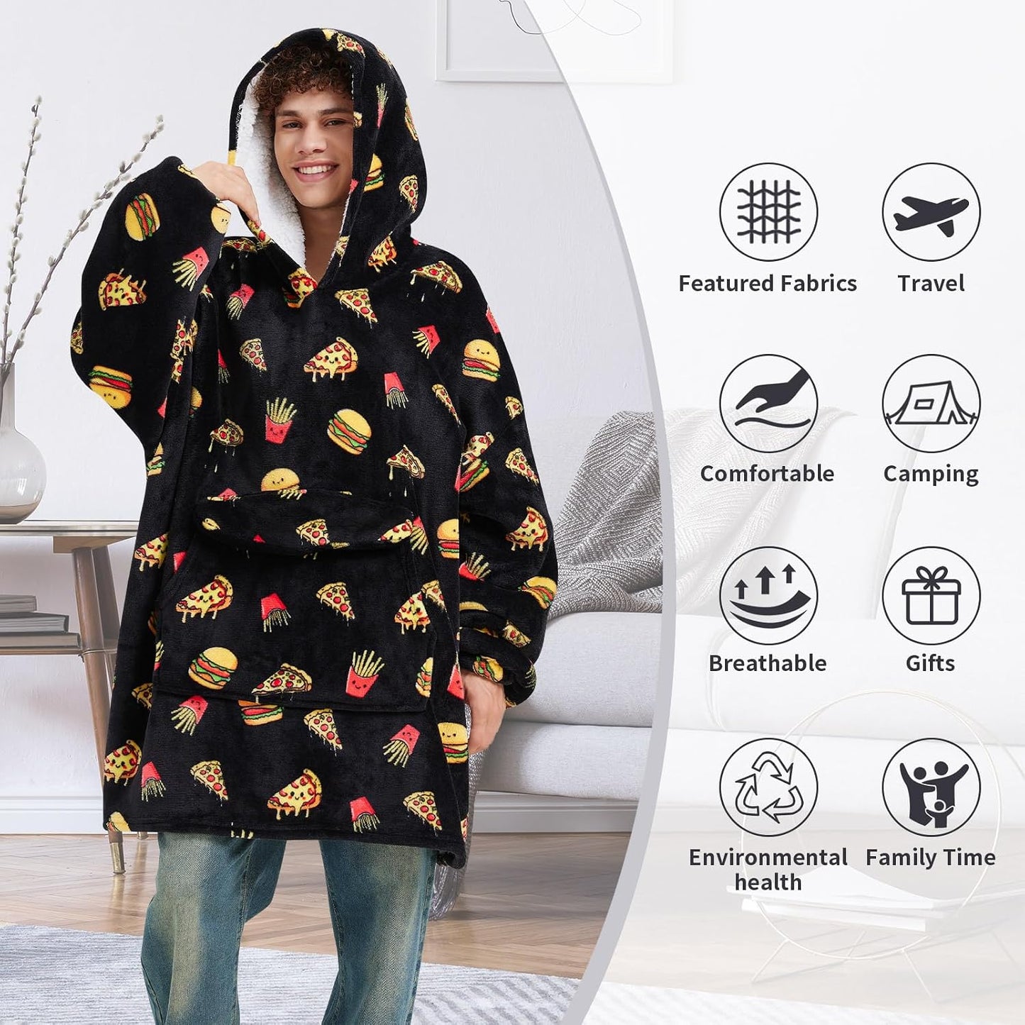 Fiosnow Sun and Moon Blanket Hoodies for Women and Men Adult Oversize Wearable Blanket Hoodies for Soft and Warm