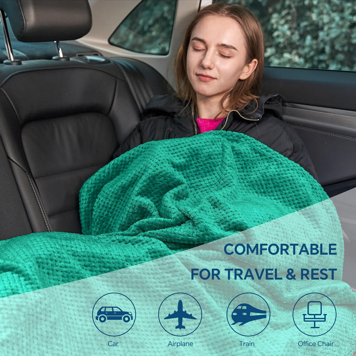 BEDELITE Travel Blanket with Bag, Jacquard Fleece Blanket 65"x40", Blue