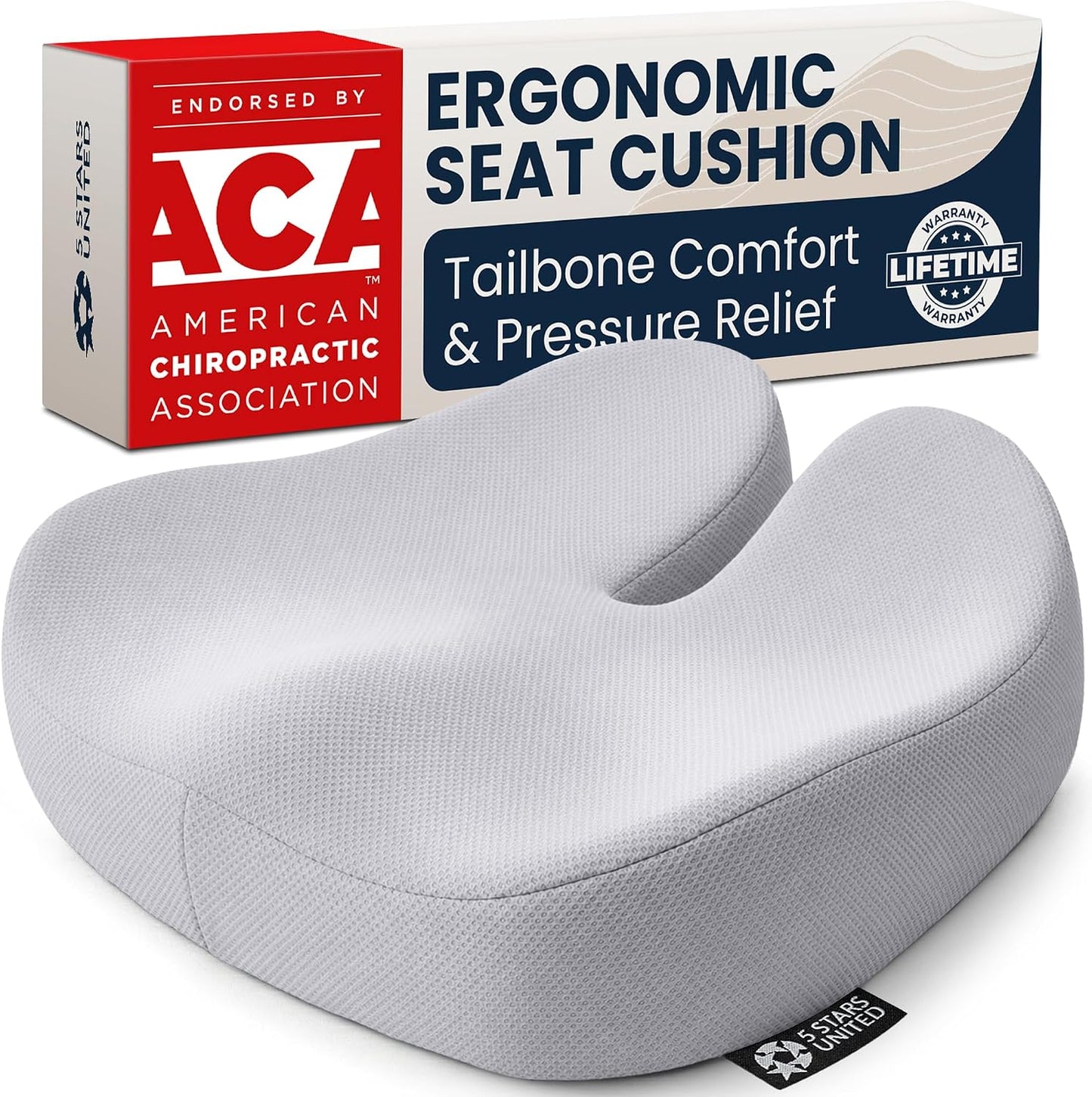 5 STARS UNITED Seat Cushion - Memory Foam Chair Cushion for Tailbone Pain Relief - Ergonomic Support for Coccyx, Sciatica & Butt - Office, Desk & Gaming Chair, Car Seat, Wheelchair, Black Suede