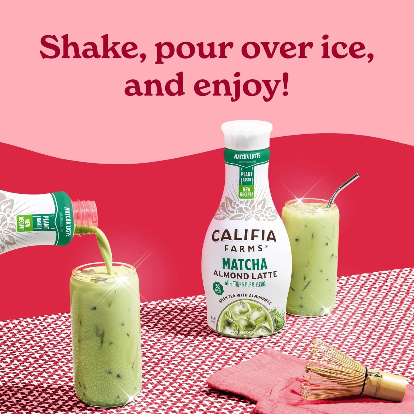 Califia Farms - Matcha Almond Latte, 48 oz, Dairy Free, Almond Milk, Plant Based, Vegan, Gluten Free, Non GMO, Green Tea