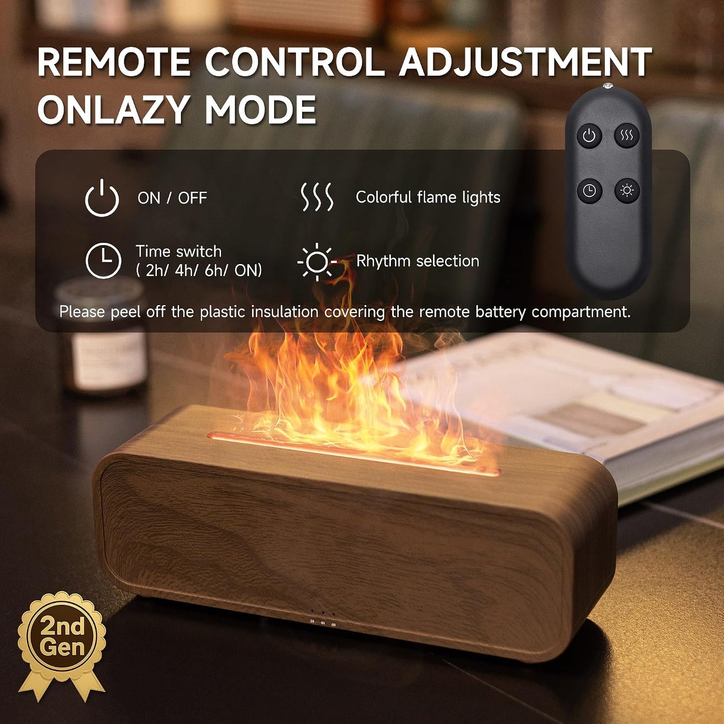 TMEHM Fireplace Flame Air Diffuser Humidifier,7 Colors Aromatherapy Essential Oil Diffuser,Ultrasonic Aroma Humidifier with Timer for Home,Bedroom,Office,Yoga (Black)