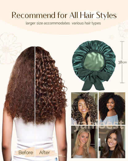 YANIBEST Adjustable Double Layer Satin Bonnet, Silk Hair Bonnet for Sleeping with Elastic Tie Curly Natural Hair Reduce frizz