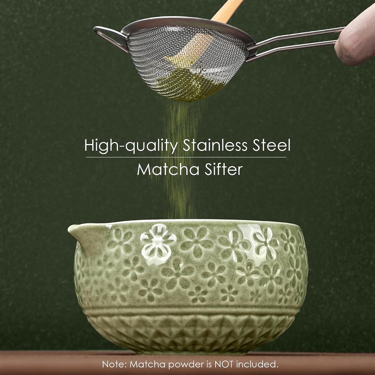 7Pcs Matcha Whisk Set, Matcha Set Whisk and Bowl,Bamboo Scoop, Scoop Rest, Sifter and Tea Towel, Matcha Kit W/Carved Cherry Blossm Pattern for Matcha Lovers (Sakura Pink)
