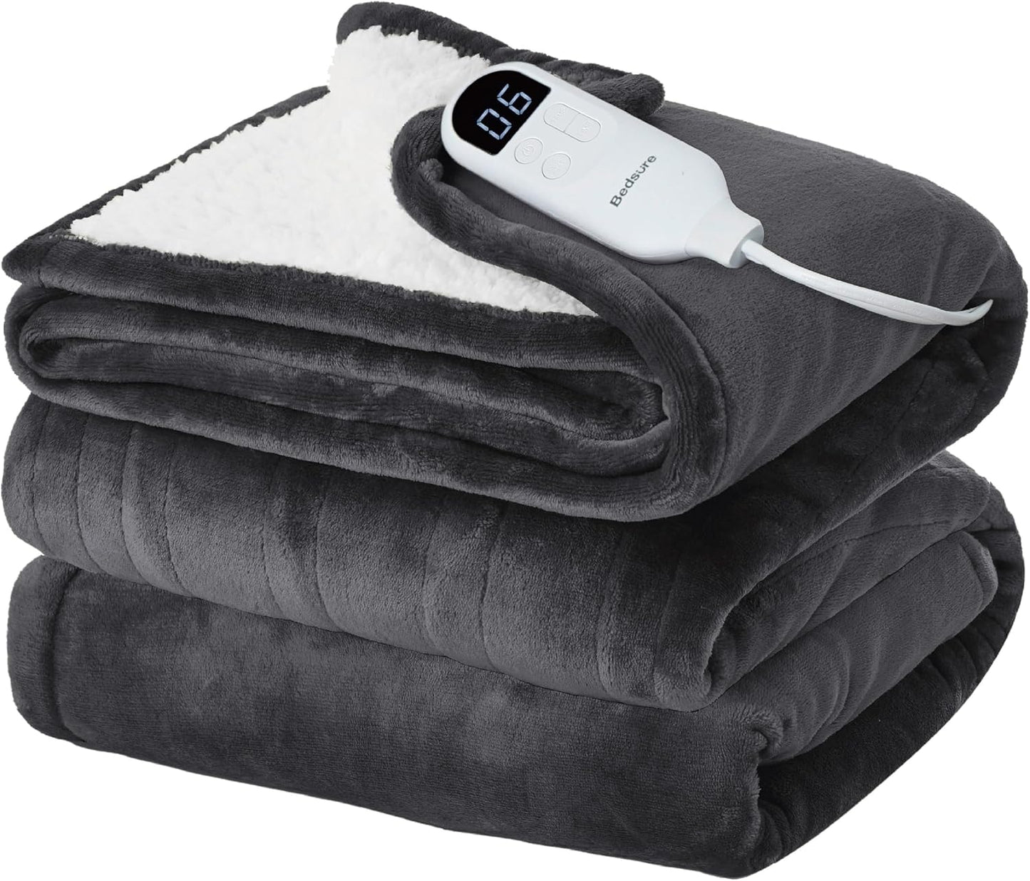 Bedsure Heated Blanket Throw Blanket with Preheat Function - Fast Heating Electric Blanket, Soft Flannel Throw with 6 Time Settings(Up to 10H), 6 Heating Settings, Gifts for Grandma (50"x60", Cream)