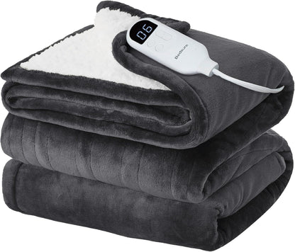 Bedsure Heated Blanket Throw Blanket with Preheat Function - Fast Heating Electric Blanket, Soft Flannel Throw with 6 Time Settings(Up to 10H), 6 Heating Settings, Gifts for Grandma (50"x60", Cream)