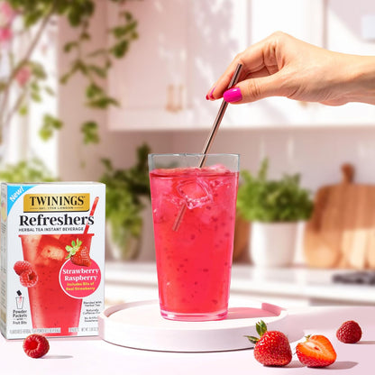 Twinings Strawberry & Raspberry Herbal Iced Tea, 72 Oversized Tea Bags, Makes 18 Pitchers or 144 Servings, Unsweetened, Naturally Caffeine-Free, 72 Count (Pack of 1)