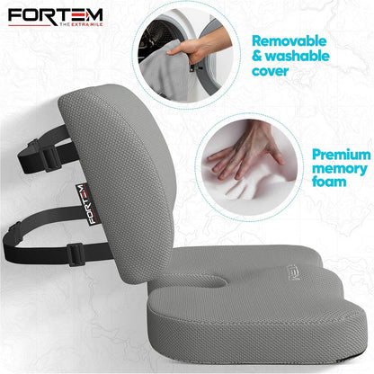 FORTEM Seat Cushion, Office Chair Cushion, Lumbar Support Pillow for Office Chair, Memory Foam Car Seat Cushions, Sciatica Coccyx Tailbone Pain Relief, Cushions for Back Support, Washable, Non Slip