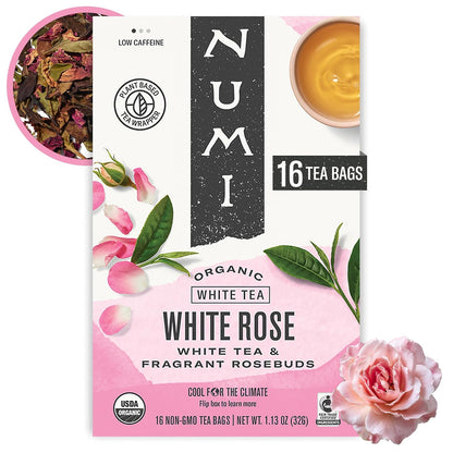 Numi Organic White Rose Tea, 16 Tea Bags, Low Caffeine
