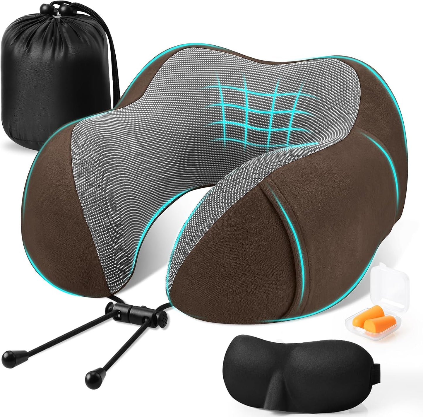 CloudBliss Travel Pillow for Airplane, Memory Foam Neck Pillow for Travel, Compact Flight Pillow with Eye Mask, Earplugs, Carry Bag, Travel Neck Pillow for Long Flight Sleep, Plane Accessories, Black