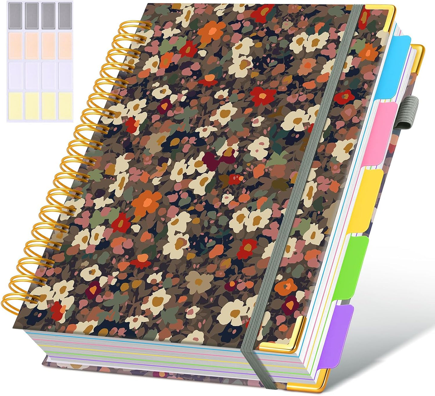 Hardcover Spiral Notebook journal with Removable Dividers Tabs, 300 Pages Leather 5 Subject Notebook College Ruled, 8"x10" Large B5 Notebooks for Work School Note taking, Lined Journal for Women,Black