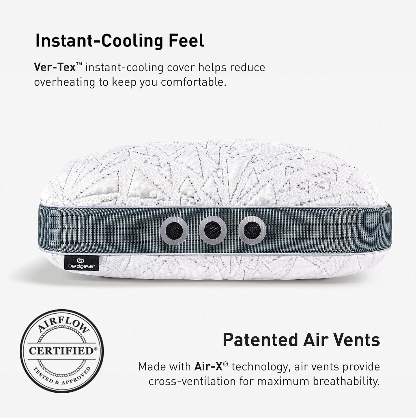 Bedgear Storm Performance Pillow, 1.0 Cooling Pillow for Side Sleepers, Medium Firm Support, Ver-Tex Cooling Cover, Air-X Mesh, Washable