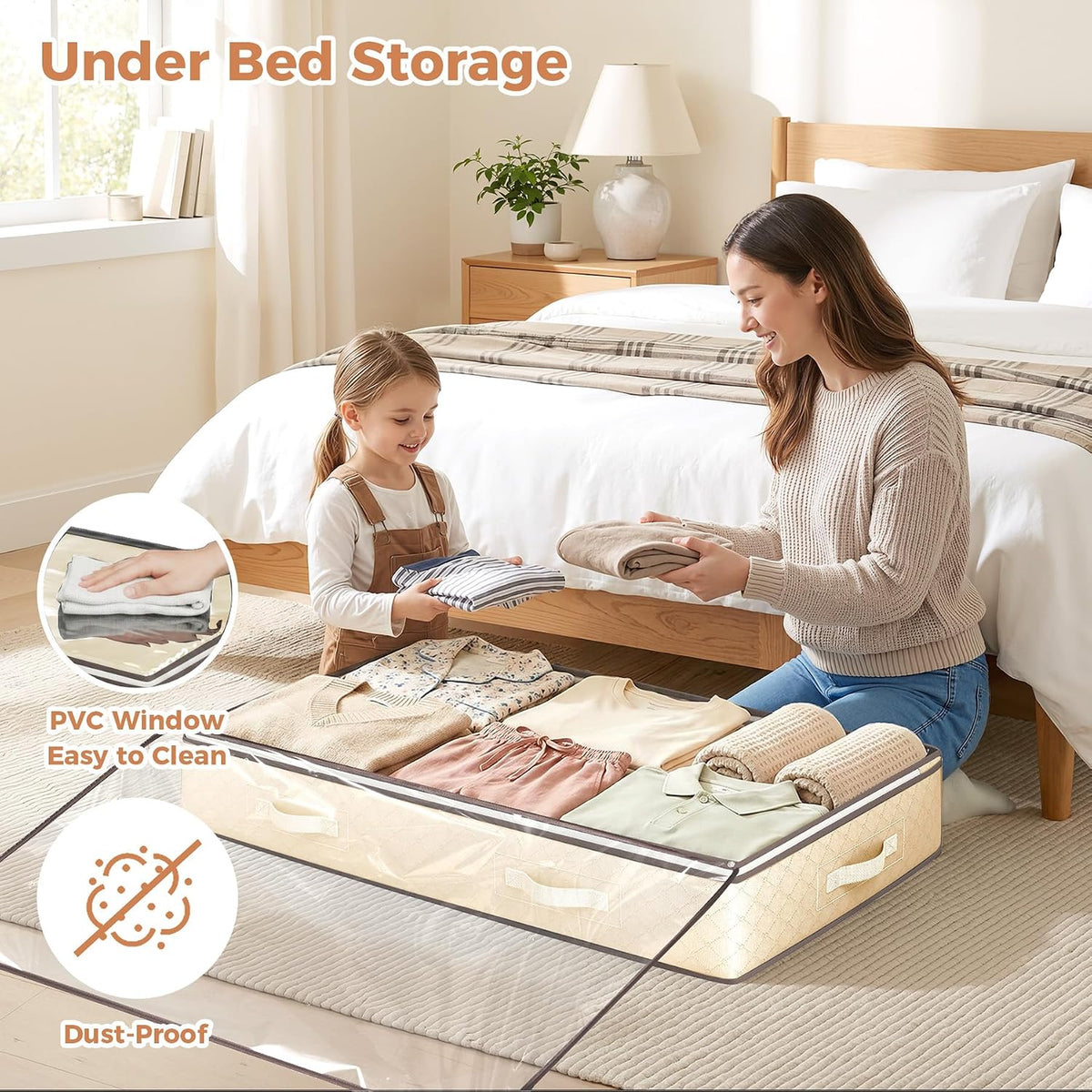 Budding Joy 95L Under Bed Storage Containers, 4 Pack Closet Organizers Grey