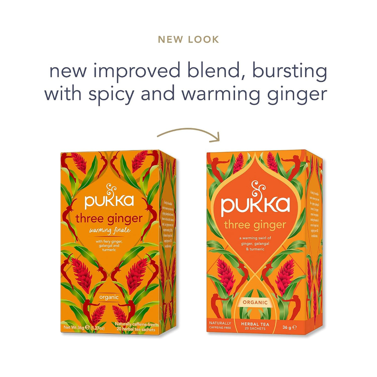 Pukka Three Ginger Organic Herbal Tea Bags 4-Pack Caffeine Free Digestive Wellness Infusion with Turmeric Galangal Licorice for Digestion and Bloating Relief
